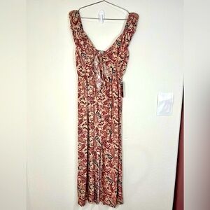 🆕 Justify Pink & Tan Patterned Dress with Front Tie Peak-a-boo